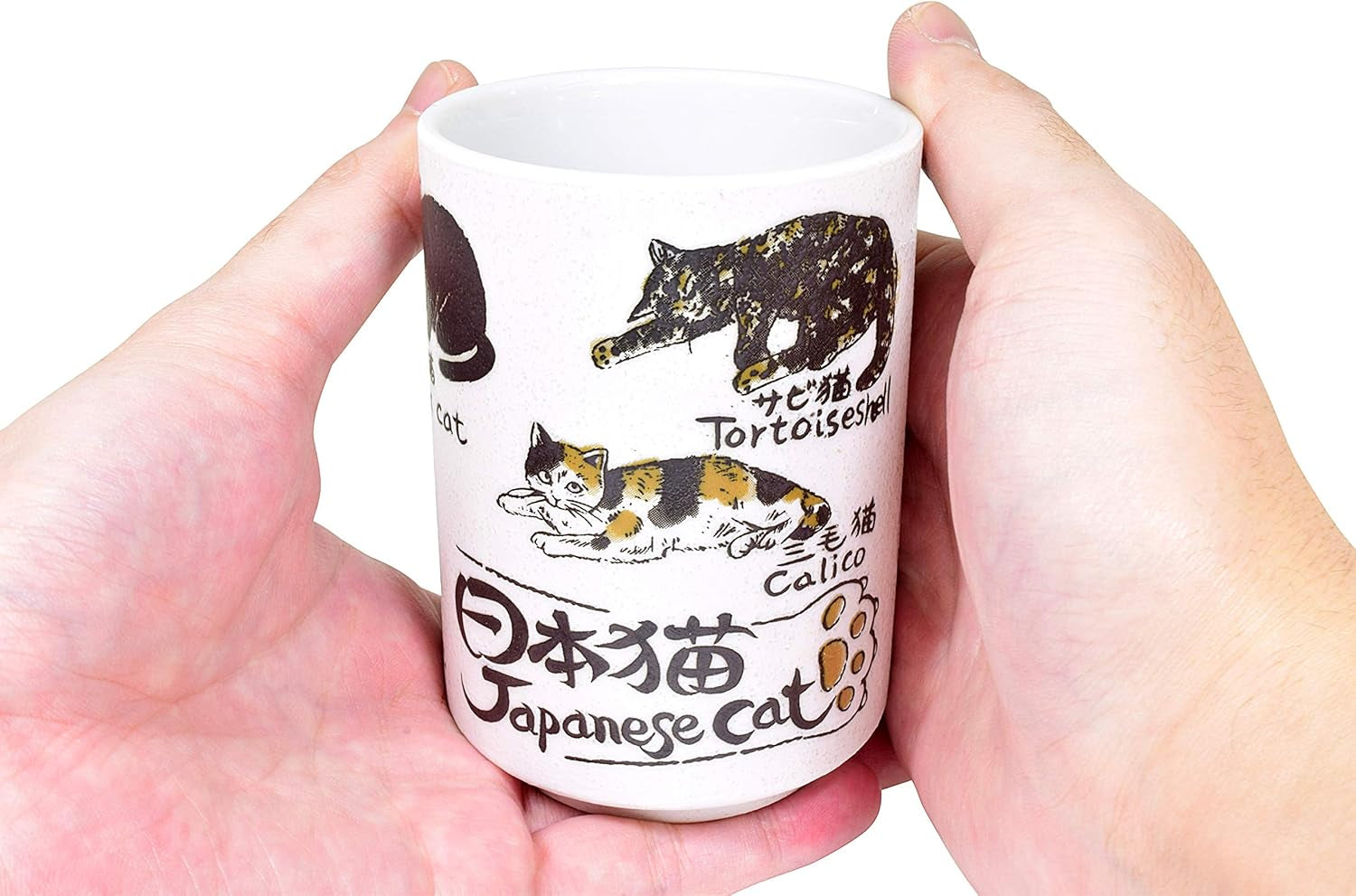 Traditional Japanese Yunomi Tea Cups, Japanese Cat Design for Green Tea, Matcha Tea