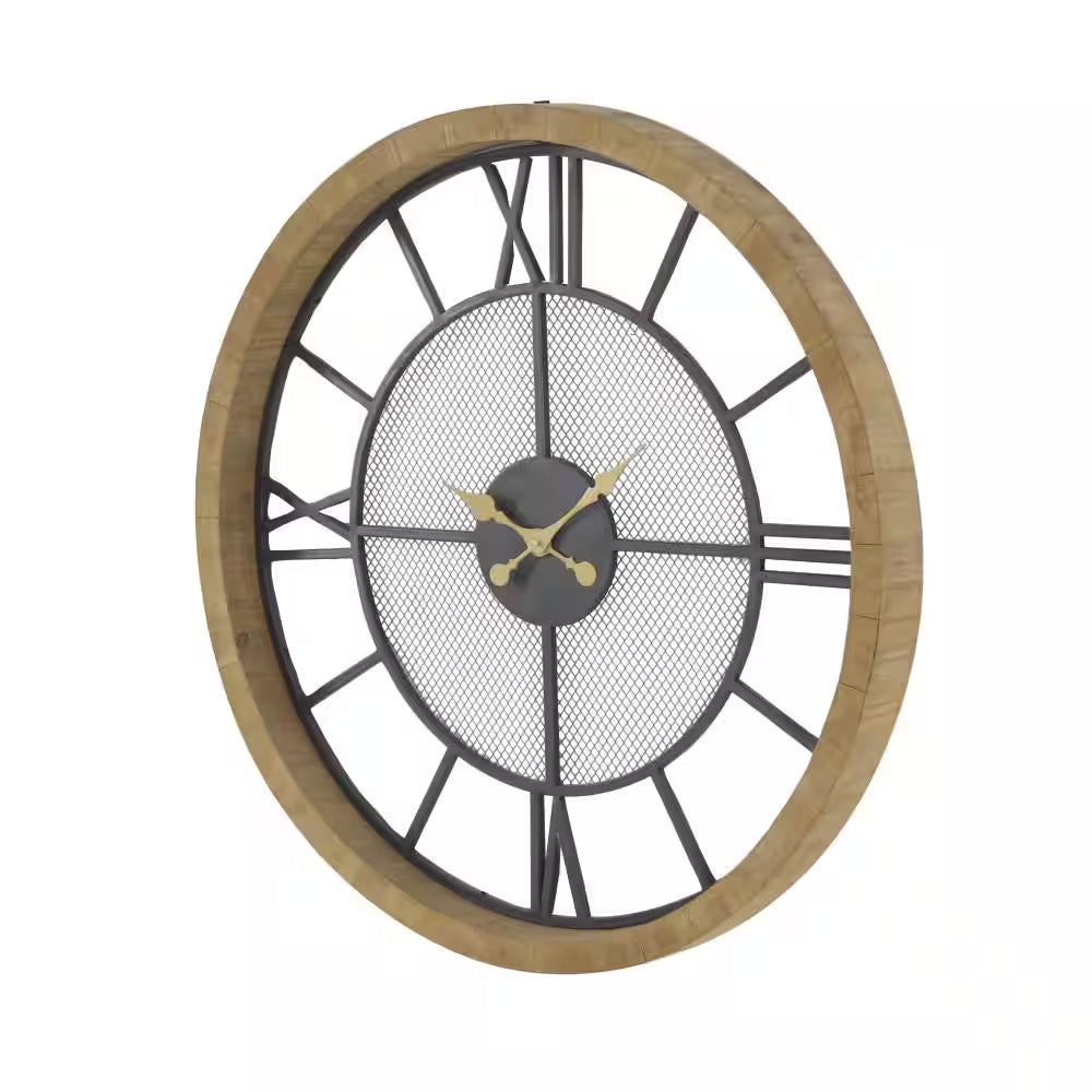 40 In. X 40 In. Brown Wooden Wall Clock