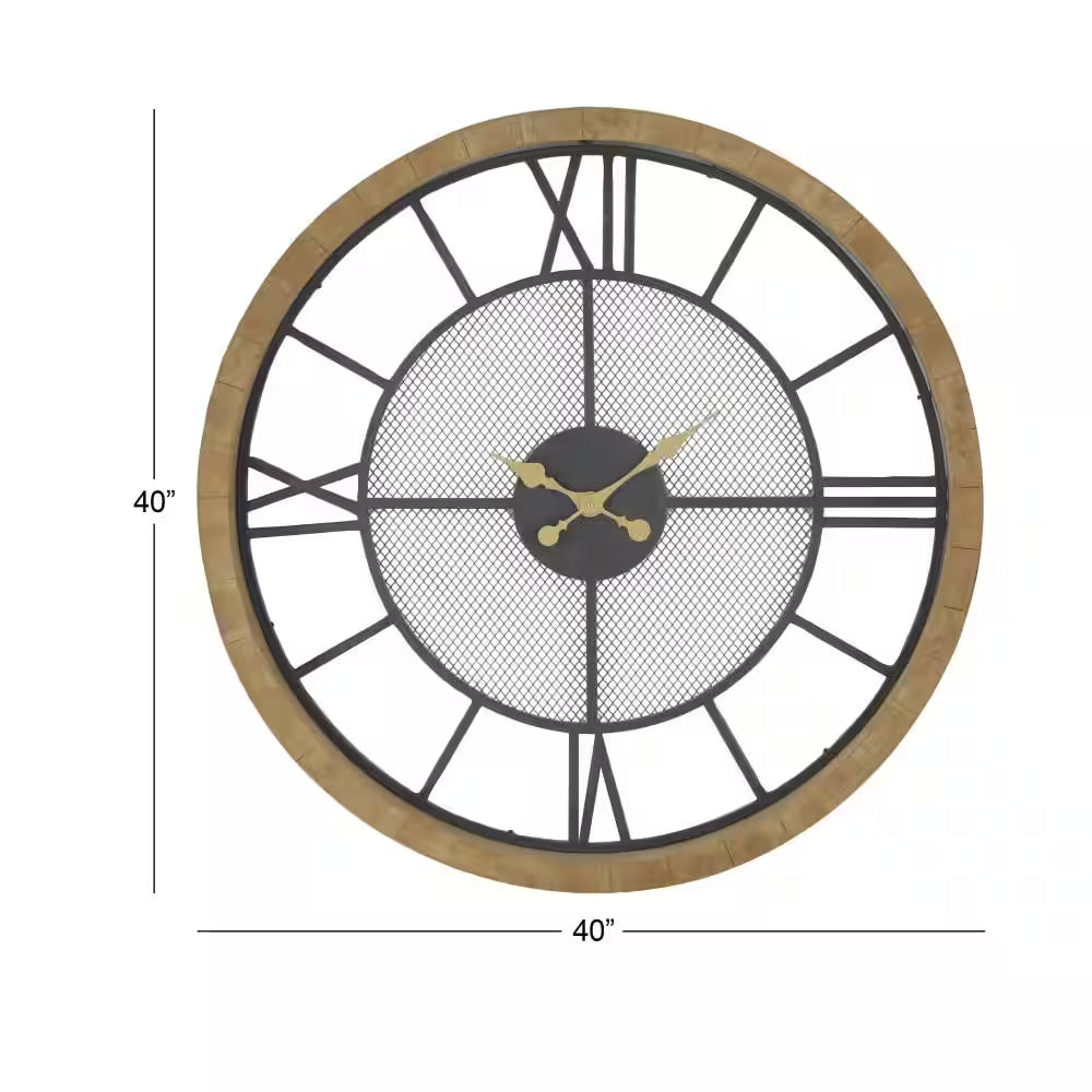 40 In. X 40 In. Brown Wooden Wall Clock