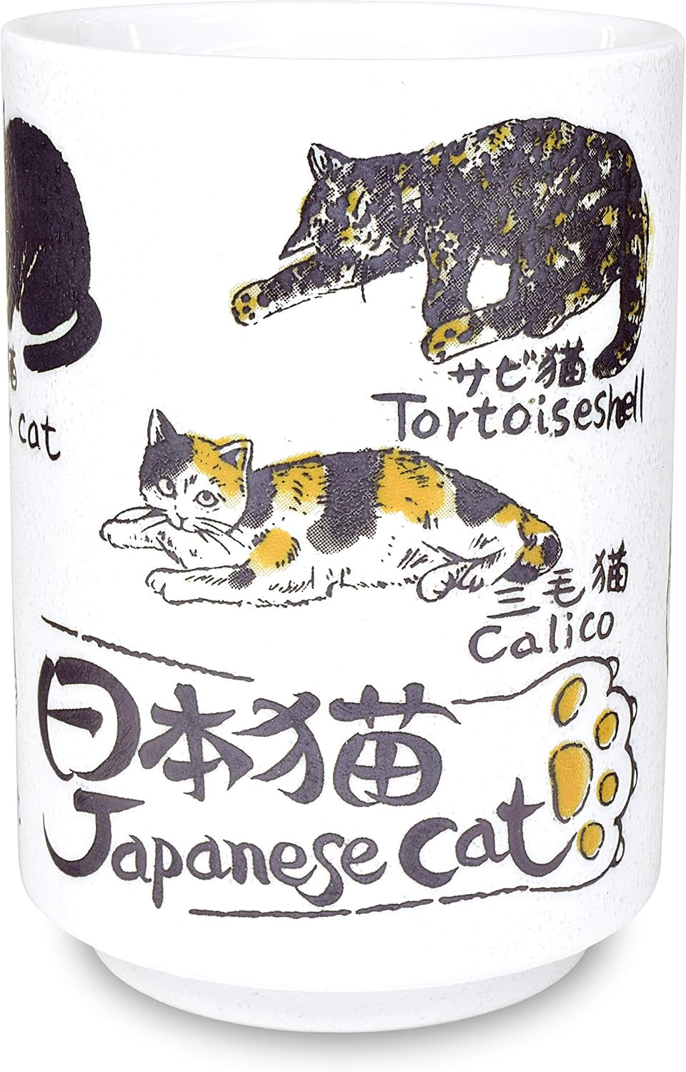 Traditional Japanese Yunomi Tea Cups, Japanese Cat Design for Green Tea, Matcha Tea