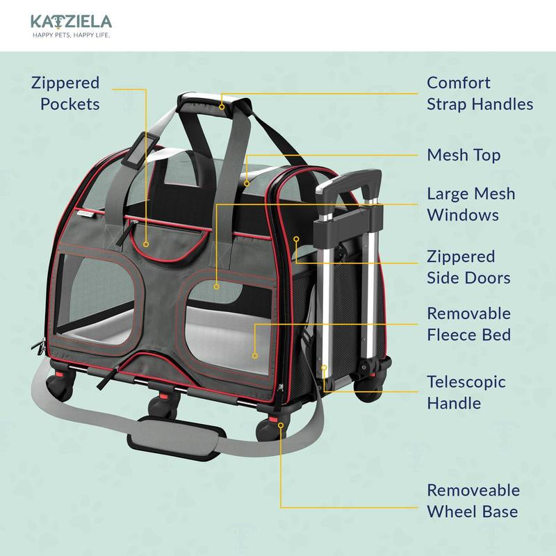 Travel in Style: Luxury Rider Pet Carrier with Removable Wheels and Telescopic Handle for Ultimate Pet Comfort