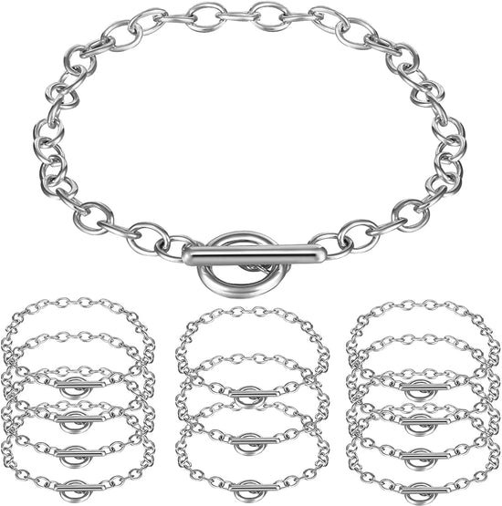 12 Pieces Bracelet Chains with OT Toggle Clasp Stainless Steel Bracelet Link Chains DIY Jewelry Making Bracelets Chains for Women DIY Jewelry Crafts Supplies