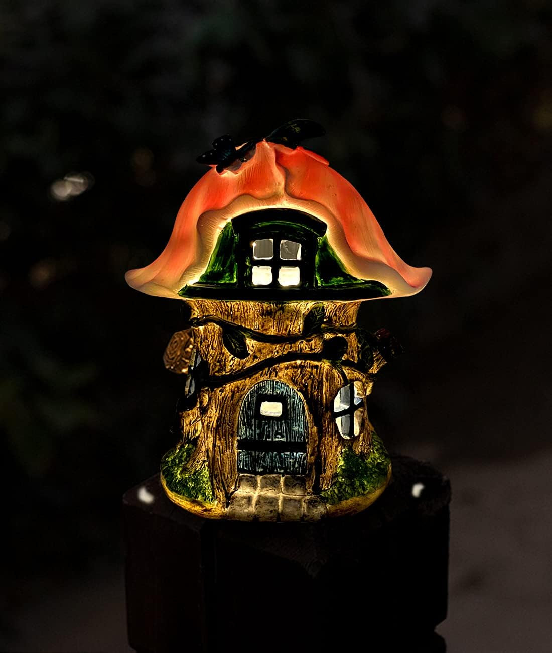 Mushroom House Garden Statues Outdoor Decor, Statue Fairy Garden House Statue with Led Light, Lawn Garden Light Pink Decorative Solar Light Statuette, Housewarming Gift (Pink Mushroom)